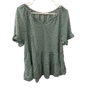 3/$15 beach lunch lounge mint green mini flower boho tier ruffle blouse size S